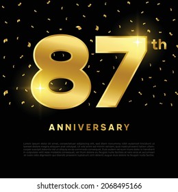 87th anniversary celebration with gold glitter color and black background. Vector design for celebrations, invitation cards and greeting cards.