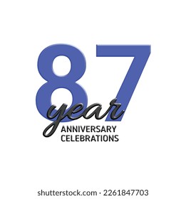 87th anniversary celebration logo design. Vector festive illustration. Realistic 3d sign. Party event decoration