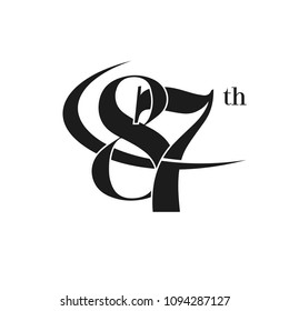 87th Anniversary Celebration simple monogram Design. pictogram vector icon, simple years birthday logo label, black and white stamp isolated