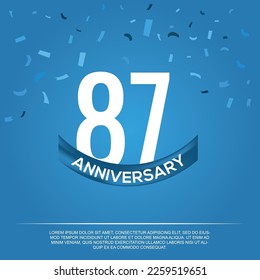 87th anniversary celebration vector design with white color numbers and  white color font on  blue color background abstract 