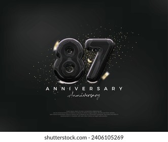 87th anniversary celebration, vector design with luxury black balloons illustration. Premium vector background for greeting and celebration.