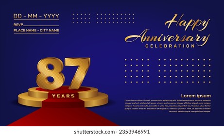 87th anniversary celebration vector template with 3D numbers style and golden stage, Vector template