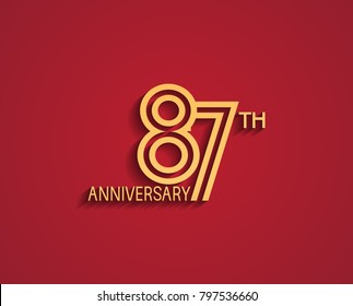 87th anniversary design logotype with line style golden color for celebration event isolated on red background