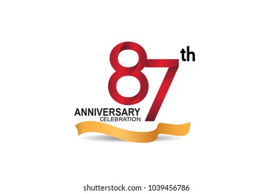 87th anniversary design logotype red color and golden ribbon for celebration isolated on white background
