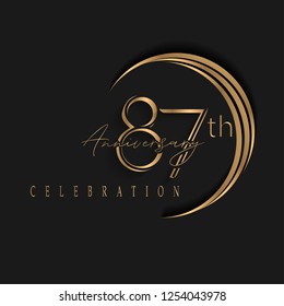 87th anniversary, design templates vector and illustrations with golden color and dark background