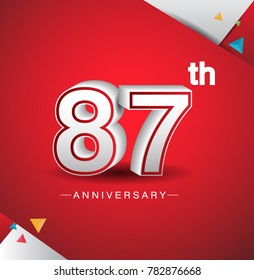 87th anniversary design with white number  on red background and confetti for celebration