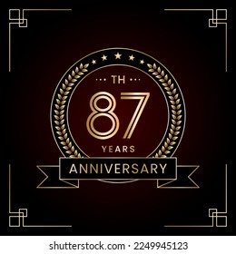 87th Anniversary Logo Design Concept with Laurel wreath for Birthday Celebration Event. Line Art Design, Logo Vector Template