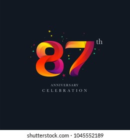 87th Anniversary Logo Design, Number or Digit 87 Icon Vector Template.