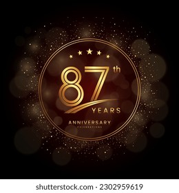 Logo del 87º aniversario con estilo de doble línea dorada decorado con brillo y confit Vector EPS 10