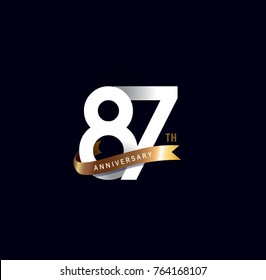 87th anniversary logo with gold ribbon. template design for web, game ,Creative poster, booklet, leaflet, flyer, magazine, invitation card