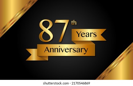 87th anniversary logo with golden ribbon for booklets, leaflets, magazines, brochure posters, banners, web, invitations or greeting cards. Vector illustrations.