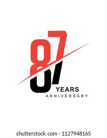 87th anniversary logo red and black swoosh design isolated on white background for anniversary celebration.
