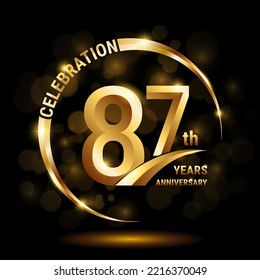 87th Anniversary Logo, Template design for anniversary celebration with golden ring and text, vector illustration