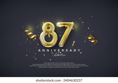 87° Aniversario. Con lujoso diseño dorado. Vector premium para afiches, banner, saludo de celebración.