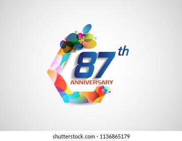 87th anniversary modern design with colorful oval pattern for celebration event. Vector illustration isolated on white background