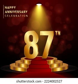 87th Anniversary. Perfect template design with golden podium for celebration events, weddings, greeting cards and invitation cards. Vector illustration