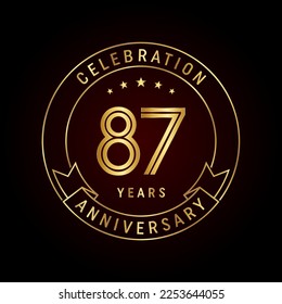 87th anniversary template design concept with golden ribbon for anniversary celebration event. Logo Vector Template