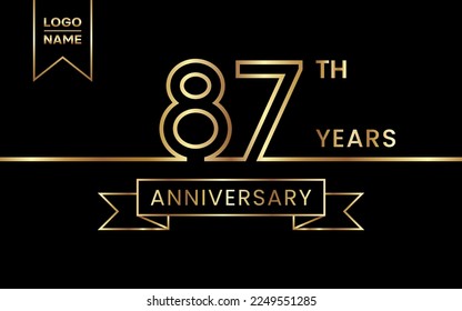 87th Anniversary template design with gold color for celebration event, invitation, banner, poster, flyer, greeting card. Line Art Design, Vector Template