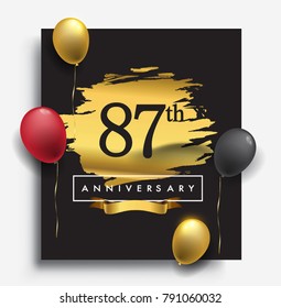 87th anniversary template design on golden brush background and balloon, vector design for greeting card and invitation card, Birthday celebration