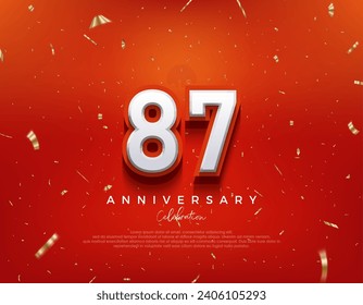 87th Anniversary. with white 3d numbers on fancy red background. Premium vector background for greeting and celebration.