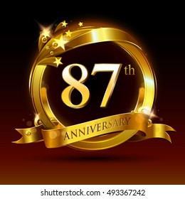 87th golden anniversary logo, 87 years anniversary celebration with ring and ribbon.
