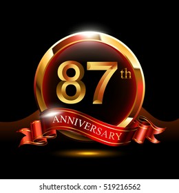 87th golden anniversary logo. with ring and red ribbon