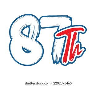 87th Ordinal Number counting vector art illustration with stunning font on red trim blue on white background