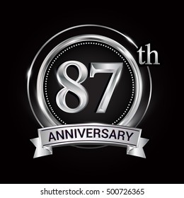 87th silver anniversary logo with ribbon and ring