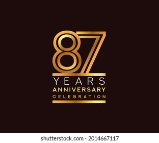 87th years anniversary celebration logotype. Anniversary logo with golden and silver color isolated on black background, vector design for celebration, invitation card, and greeting card