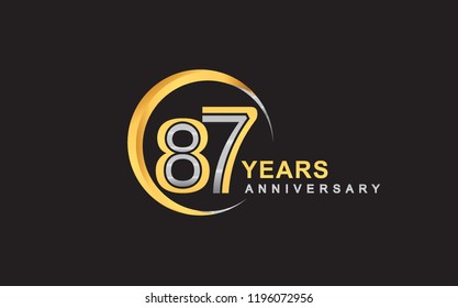 87th years anniversary golden and silver color with circle ring isolated on black background for anniversary celebration event