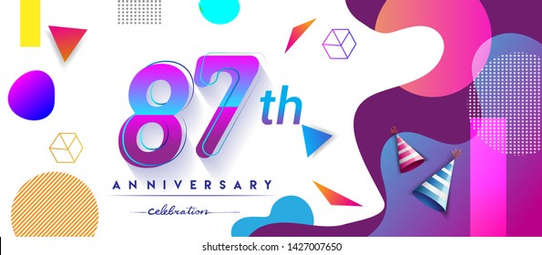 87th years anniversary logo, vector design birthday celebration with colorful geometric background and circles shape.