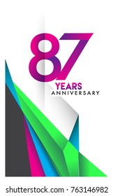 87th years anniversary logo, vector design birthday celebration with colorful geometric isolated on white background.