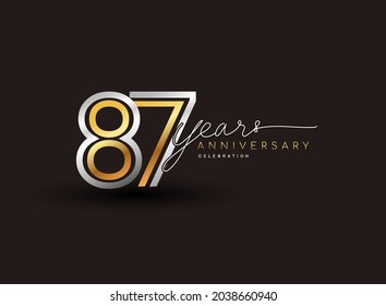 87th years anniversary logotype with multiple line silver and golden color isolated on black background for celebration event.