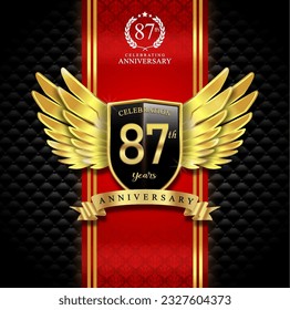 87th years celebration anniversary logo vector isolated on dark red and black luxury background