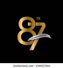 87th years gold anniversary celebration simple logo, isolated on dark background. celebrating Anniversary logo with elegance golden color vector design for celebration,