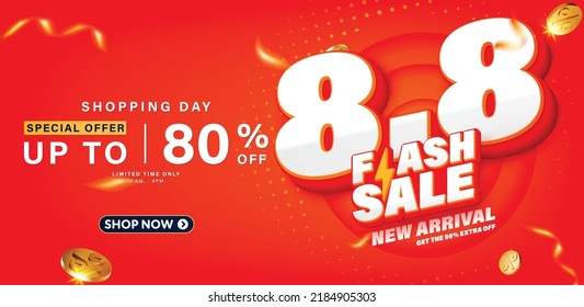 8.8 3D style Shopping day Sale banner template design for web or social media.