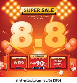 8.8 3D super sale banner template design for web or social media. - Shutterstock ID 2176913861