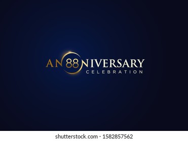 88 Anniversary celebration with gold simple text and luxury design on blue background. anniversary logo design. unique anniversary logo design. 