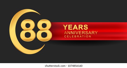 88 anniversary design logotype golden color with ring and red ribbon for anniversary celebration