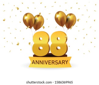 88 Anniversary gold numbers with golden confetti. Celebration anniversary event party template.
