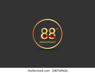 88 anniversary vector design golden color with ring and red ribbon isolated on black background