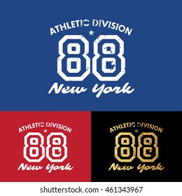 88 Athletic Division, new york sport vintage graphic for t-shirt. Isolated vector illustration.