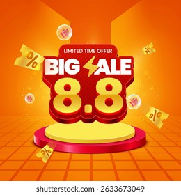 8.8 Big sale, discount promotion event banner template and social media post