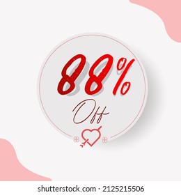 88% Circular Illustrated Price Tag with decorative cupid heart and arrow, hearts and types in red and romantic style