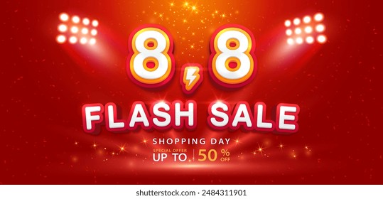 8.8 discount flash sale background. Vector illustration for shopping day, online shopping, special Offer coupon, voucher, banner template, websites, social media advertising.