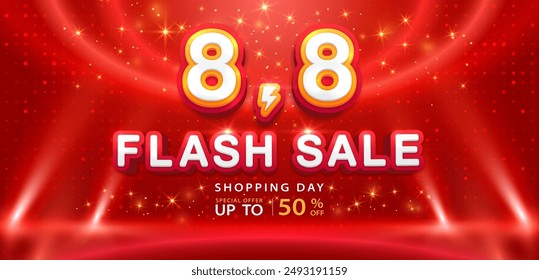 8.8 discount flash sale background. Vector illustration for shopping day, online shopping, special Offer coupon, voucher, banner template, websites, social media advertising.