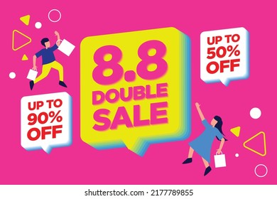 8.8 double sale poster or banner vector template design. Big sale event on the pink background. sale Ads for web, social media, shopping sale online.8.8 double sal