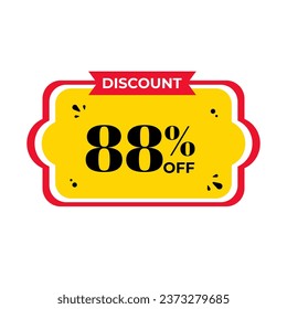 88%, 88%. Forma de pancarta de descuento. Cupón de venta. Etiqueta roja y amarilla. Tarjeta de oferta especial. Diseño conceptual moderno. Etiqueta con la insignia de la oferta. Vector