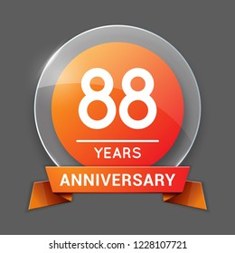 88 / Eighty Eight Years Anniversary Logo with Glass Emblem Isolated. 88th Celebration. Editable Vector Illustration.