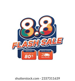 8.8 flash sale banner with mega sale and special offer vector design for promotional, marketing, social media, website. special day sale or holiday sale promotion